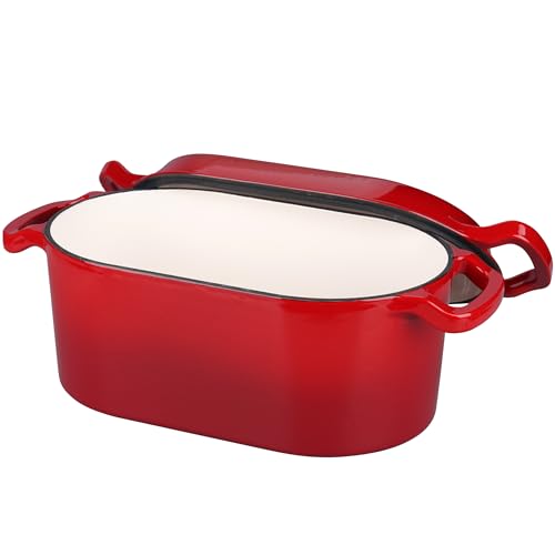 VORRINGARD Oval Dutch Oven Pot with Lid, Enamel Coating Cast Iron Bread Pans for Homemade Sourdough Bread Baking, Cooking, 4 Quart, Red