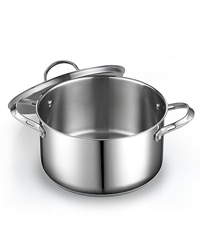 Cooks Standard 18/10 Stainless Steel Stockpot 6-Quart, Classic Deep Cooking Pot Canning Cookware Dutch Oven Casserole with Stainless Steel Lid, Silver