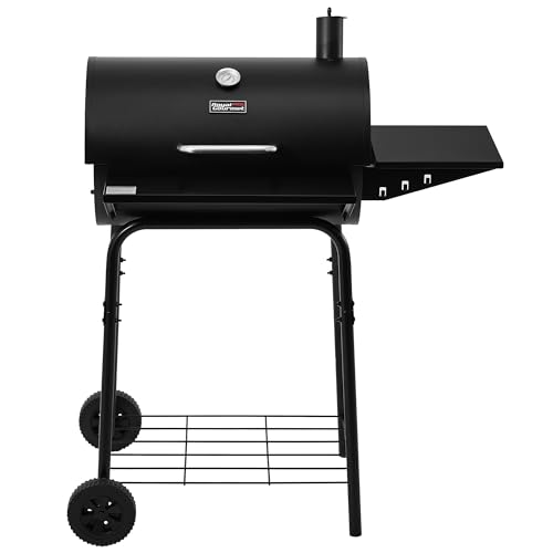 Royal Gourmet CC1624 Barrel Charcoal Grill, Large Charcoal Grill with Side & Front Shelves, 426 sq. in. Cooking Grid, Sturdy Side Shelf with Hooks, for Outdoor Backyard and Picnics, Black