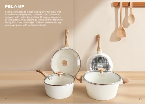 FELAMP Healthy Ceramic Nonstick Cookware Set, 7-Piece PFOA/PFOS/Toxin-Free Pots & Pans Set for Induction & All Stovetops, Dishwasher Safe with Glass Lids,Gift for New Home & Chefs