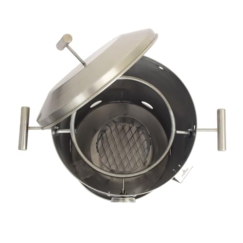 VOLCANO Small Barrel Grill – 100% Stainless Steel Charcoal Smoker with Thermometer & Vent System – Vertical Grill & Smoker, Holds 15 lbs of Meat
