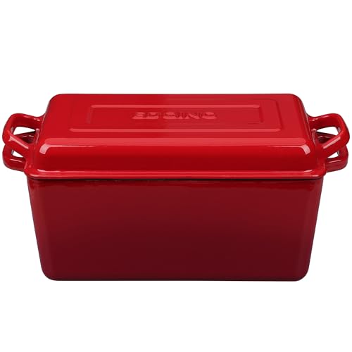 EDGING CASTING Enameled Cast Iron Dutch Oven, Oblong Bread Oven for Sourdough Bread Baking, Baking Pan, Dual Handles, Oven Safe, 4 Quart, Red