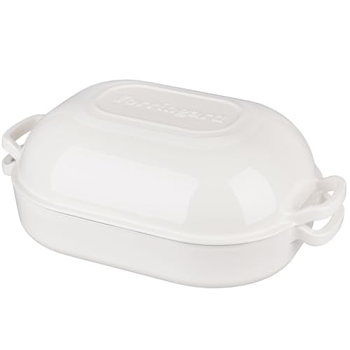 VORRINGARD Large Cast Iron Dutch Oven Dome Pot with Lid, Enameled Bread Oven, Bread Pan for Homemade Sourdough Bread Baking, 9QT, White