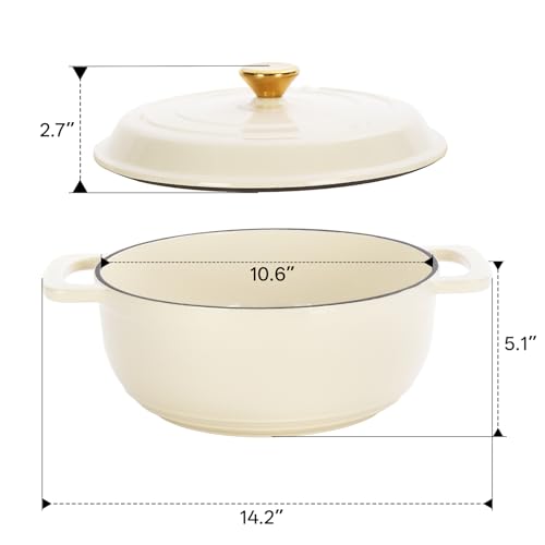 6QT Cast Iron Dutch Oven with Lid, Heavy Duty Cast Iron Dutch Oven Pot with Dual Handles for Braising, Stews, Roasting, Bread Baking