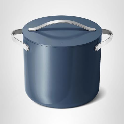 Caraway Stock Pot - 12 Qt Ceramic Coated With Lid - Free From Forever Chemicals - Large for Bigger Batches - Navy