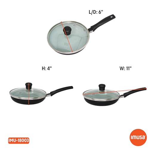 IMUSA 6.3” Gray Speckled Ceramic Mini Fry Pan with Glass Lid – PFAS Free Nonstick Small Skillet for Eggs, Mini Omelets, Crepes & Single Servings, Matte Black Exterior