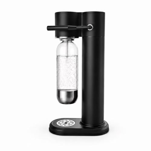ABUKE Aluminum Sparkling Water Maker with Lever Handle, Metal Body & Nozzle, Compatible with Threaded CO2 Cylinders, Automatic Pressure Release, BPA-Free PET Bottle, 2-Year Warranty