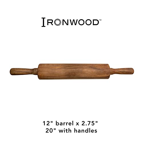 Ironwood Gourmet Acacia Wood Rolling Pine, 12" barrel x 2.75"