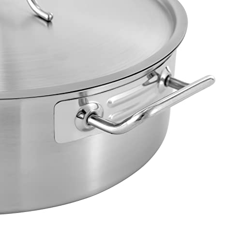 FONSOLUM 11Qt Stainless Steel Brazier Pan with Lid, Commercial Stock Pot Braisers Saute Pan with Handles, All-purpose Cookware for Boiling Stewing Frying and Casserole, Dishwasher & Microwave Safe