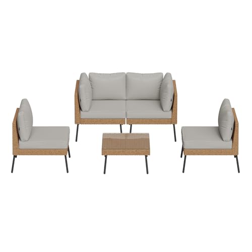 Aoxun 5 Piece Outdoor Sectional Sofas, Grey