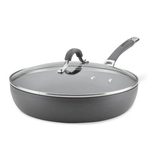 Circulon Radiance Hard Anodized Nonstick Deep Frying Pan with Lid, 12 inch Frying Pan with Lid, Deep Skillet, Gray