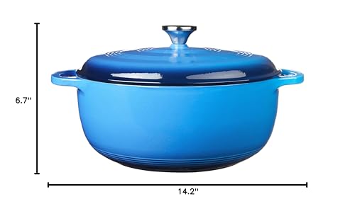 Lodge Essential Enamel Cast Iron Dutch Oven with Lid 7.5 Quart - Oven-Safe Enamel Cookware up to 500° F - Heat-Retaining Braising & Roasting Pot - Non-Toxic Cookware - Carribean Blue