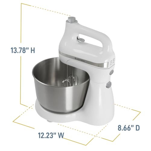 West Bend Two Sweet 2-in-1 Hand & Stand Mixer, 11 Speeds with Turbo Boost, 4.4 Qt Rotating Bowl, Dough Hooks, Beaters & Whisk, Tilt-Head Design, 550 Peak Watts, White