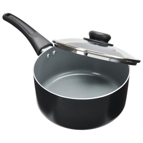 GoodCook Everyday Sauce Pan with Lid Ceramic Nonstick Aluminum Construction for Even Heating Non-Toxic PTFE & PFOA Free, 3-Quarts, Black