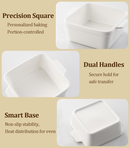 5x5 Small Baking Dish for Oven, 28 Oz Individual Ceramic Casserole Dish with Handles, Mini Baking Dish for Lasagna, Brownies, Desserts & Reheating, Oven Microwave Dishwasher Safe, Set of 2