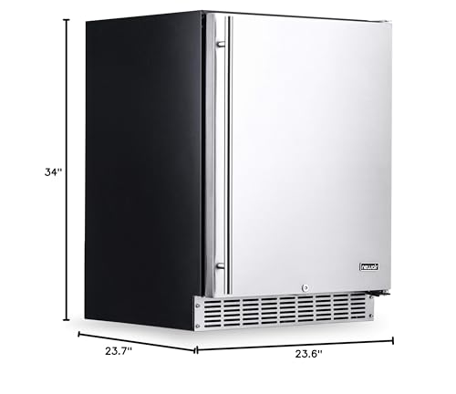 NewAir 24” Outdoor Beverage Fridge | Freestanding or Built-In Under counter Refrigerator for Outside Patio | Weatherproof Outdoor Fridge for 160 Cans with Auto-Closing Door | Stainless Steel