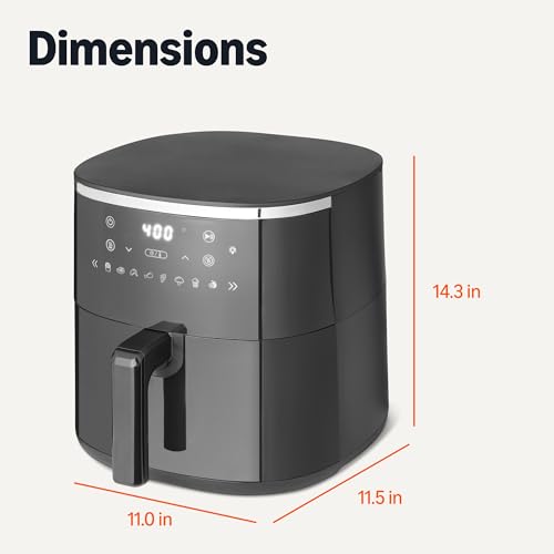 Amazon Basics 6-Quart Digital Air Fryer with Easy View Window, 8 Preset Menus, Digital Touch Panel, Ceramic Nonstick Coating, 140°F-400°F Temperature Range, 1550W, Black