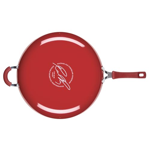 Rachael Ray Cook + Create Nonstick Frying Pan/Skillet with Helper Handle, 14 Inch - Red