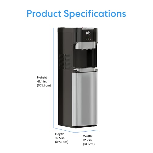 Brio Bottom Loading Water Cooler Dispenser for 5 Gallon Bottles - 3 Temperatures with Hot, Room & Cold Spouts, Child Safety Lock, LED Display with Empty Bottle Alert, Stainless Steel