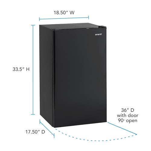 Avanti 3.3 Cu. Ft. Mini Fridge Compact Refrigerator with Adjustable Temperature, Removable Shelves, Chiller Compartment wiith Flush-Back Design, 3.3 cu.ft., Black