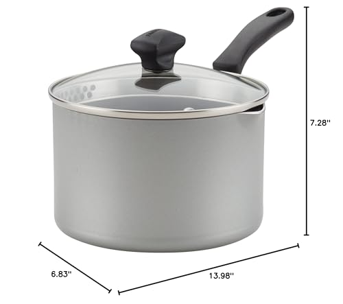 Farberware Cookstart DiamondMax Nonstick Straining Saucepan, Dishwasher Safe, 3 Quart, Silver