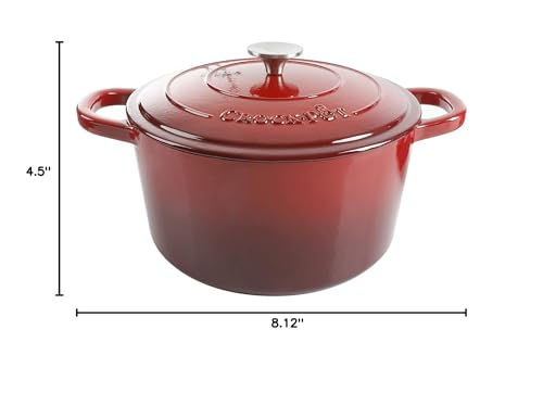 Crock-Pot Artisan 3-Quart Round Enameled Cast Iron Dutch Oven – Gradient Red, Durable Heavy-Duty Cookware for Slow Cooking, Roasting, Baking with Lid