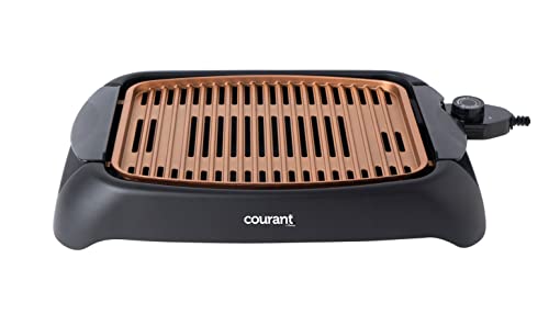 Courant smokeless indoor Electric grill, Copper Non-stick Coating Extra Large and Adjustable Temperature Control, Grill BBQ, Table Top Indoor Grill