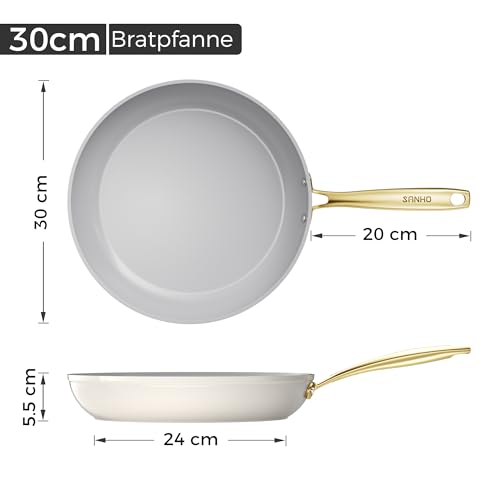 Sanho 12 Inch Nonstick Frying Pan, Diamond-Titanium Ceramic Coating PFAS/PFOA Free, Oven & Dishwasher Safe Skillet, Induction Compatible with Cool Touch PVD Handle