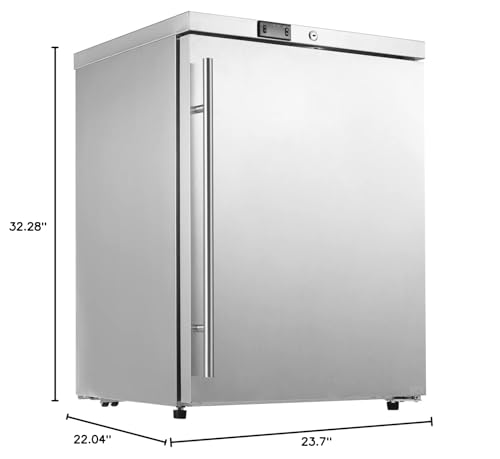 HCK Under Counter Refrigerator, Outdoor Fridge 24 Inch with Stainless Steel Door, Commercial Kitchen Food Refrigerator 5.4 Cu.Ft Capacity for Home Kitchen, Patio, Outdoor, and Food Service Use