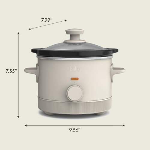 bella 1.5 Qt Slow Cooker with 3 Heat Manual Control, Ceramic Nonstick Coating, Dishwasher Safe Stoneware Pot and Tempered Glass Lid, Tangle Free Cord Wrap & Cool Touch Handles, Oatmilk