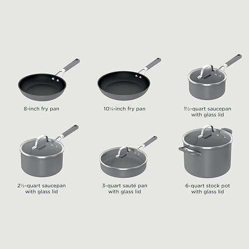 Ninja NeverStick Professional Hard-Anodized 10 Piece Pots & Pans Set, Nonstick Cookware Set, Durable, Oven Safe to 500°F, Slate Grey, C39500