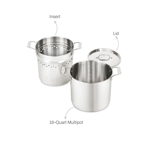 All-Clad Simply Strain Stainless Steel Stockpot, Multipot With Insert & Lid, 16 Quart Induction Oven Broiler Safe 600F, Strainer, Pasta Strainer with Handle, Steamer Pot, Pots and Pans, Silver