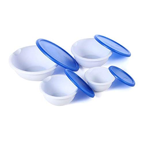 Sterilite 07479406 8 Piece Covered Bowl Set, White & Blue