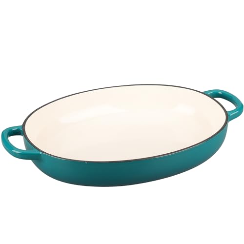 EDGING CASTING Enameled Oval Cast Iron Dutch Oven Pot with Lid, Bread Dutch Oven for Sourdough Bread Baking, Dutch Oven Bread, Bread Oven, 6QT, Darkcyan