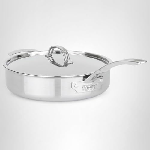 Viking PureGlide Pro 3-Ply Nonstick Sauté Pan with Lid, Made without PFAS, 4.5-Quart Induction Deep Frying Pan with Helper Handle, Metal Utensil Safe Titanium Nonstick Surface, Oven Safe to 600F