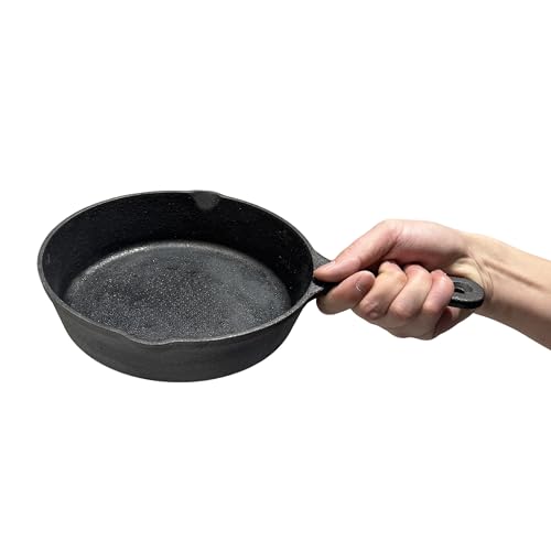 9-Inch Cast Iron Skillet without glove, Pre-Seasoned Cast-Iron Frying Pan with Teardrop Handle – Oven, Stovetop, Grill & Campfire Use Durable, Non-Toxic, Even-Heating Cookware – Black