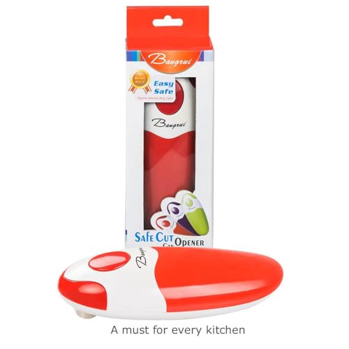 Kitchen Automatic Safety Cordless One Tin Touch Electric Can Opener&Bangrui Professional Electric Can Opener.One-touch switch .Smooth can edge.Being friendly to left-hander and arthritics! (Red)