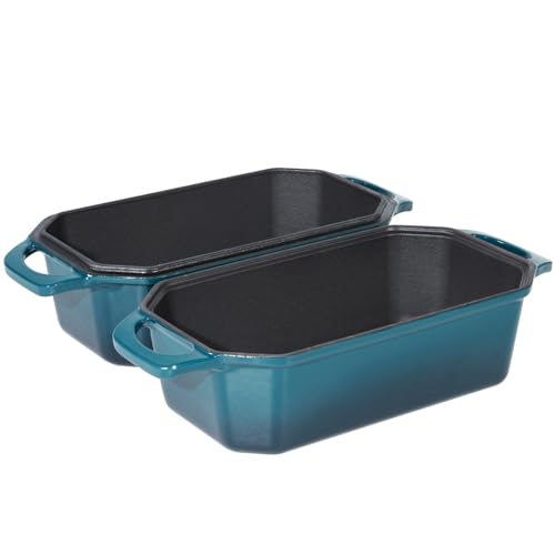 Flavehc Bread Pan Cast Iron Loaf Pan with Lid Bread Loaf Pan 8.5x4.5 Inch Loaf Pan Enameled Cast Iron Sourdough Loaf Pan, DarkCyan