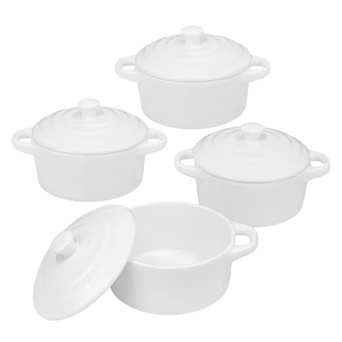 Mini Cocotte Set of 4, 15 oz Ceramic Mini Dutch Ovens with Lids and Handles, Small Casserole Dishes for Baking, Soufflé and Baked Desserts, Oven Microwave Dishwasher Safe