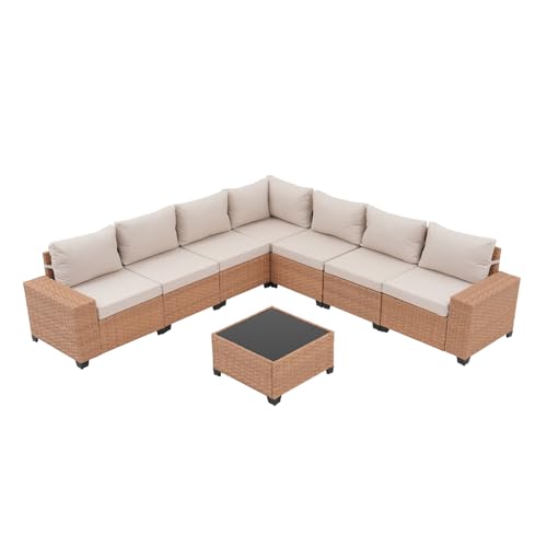 SUNSITT 8-Piece Patio Wicker Sectional Furniture Set, Outdoor Modular Couch