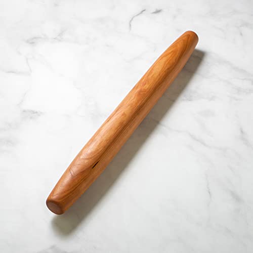 French Rolling Pin - 20” inch Tapered Rolling pin, French Style - Made in the USA with Pennsylvania Black Cherry Wood - Long Wooden Rolling Pin for Pizza, Pastry, and Pie Dough