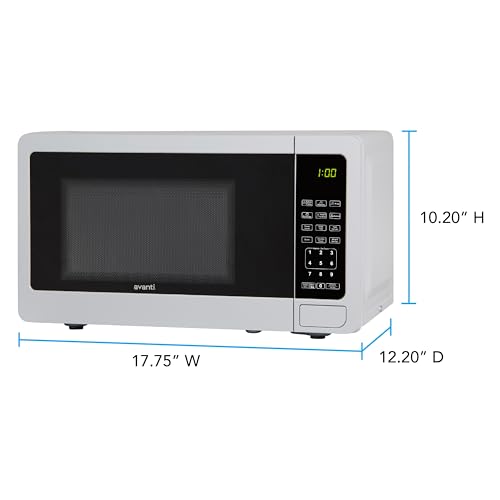 Avanti Countertop Microwave Oven Compact 0.7 Cu. Ft. with Digital Touch Controls, 6 One-Touch Presets, 10 Power Levels, 700W, Interior Lighting, Turntable, in White