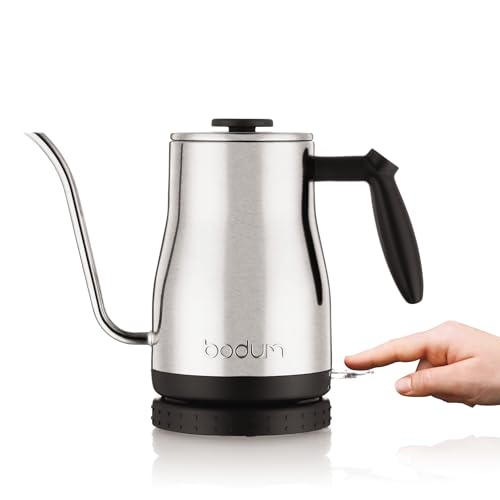 Bodum 34oz Bistro Gooseneck Electric Water Kettle, Pour Over Coffee & Tea, Brushed Stainless Steel