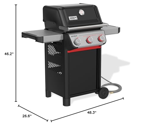 Weber Spirit E-325 Natural Gas Grill for Outdoor Cooking and BBQ, 3 Boost Burners, Black – Porcelain-Enameled Cast-Iron Grates, Sear Zone