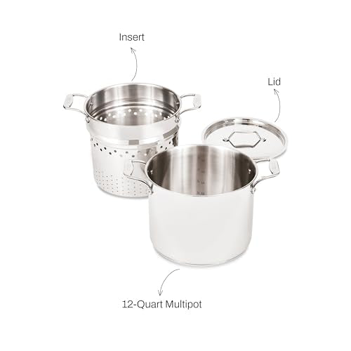 All-Clad Stockpot 12 qt Stainless Steel Multipot With Insert & Lid, Stainless Steel Pot, Induction, Oven Broiler Safe 600F Skillet, Professional Cookware, Silver