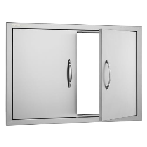 VEVOR BBQ Access Door, 30.5W x 21H Inch Double Outdoor Kitchen, Stainless Steel Flush Mount, Wall Vertical With Handles, for BBQ Island, Grilling Station, Outside Cabinet
