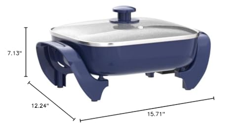 GreenLife 12" 5QT Square Electric Skillet, Glass Vented Lid, Ceramic PFAS-Free Nonstick Coated Interior, Adjustable Temperature Control, Cool Touch Handles, Quick Even Heating, Scratch Resistant, Blue