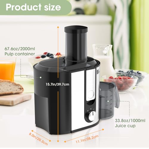 Juicer Machine 800W Centrifugal Juicer Extractor with Big Mouth Large Wide Mouth 3” Feed Chute for Fruit Vegetable Easy to Clean Stainless Steel BPA Free