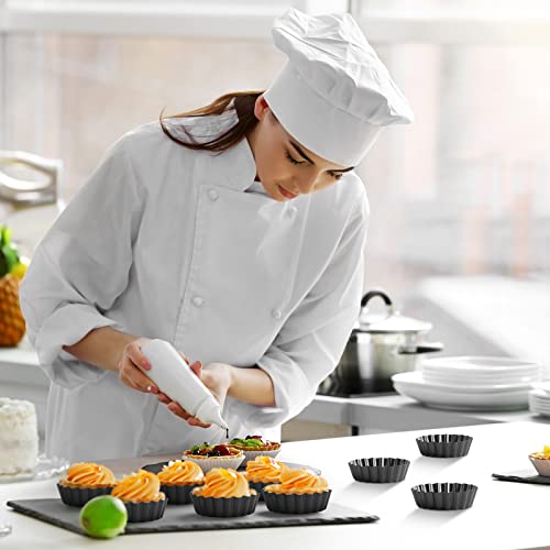 Tessco 16 Pieces Mini Tart Pans with Removable Bottom Nonstick Quiche Mini Pie Tart Pans Bakeware Mold Fluted Side for Pies(Black Gray Round,3 Inch)