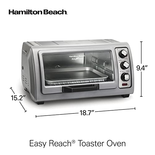 Hamilton Beach 6 Slice Countertop Toaster Oven With Easy Reach Roll-Top Door, Bake, Broil & Toast Functions, Auto Shutoff, Silver (31127D)